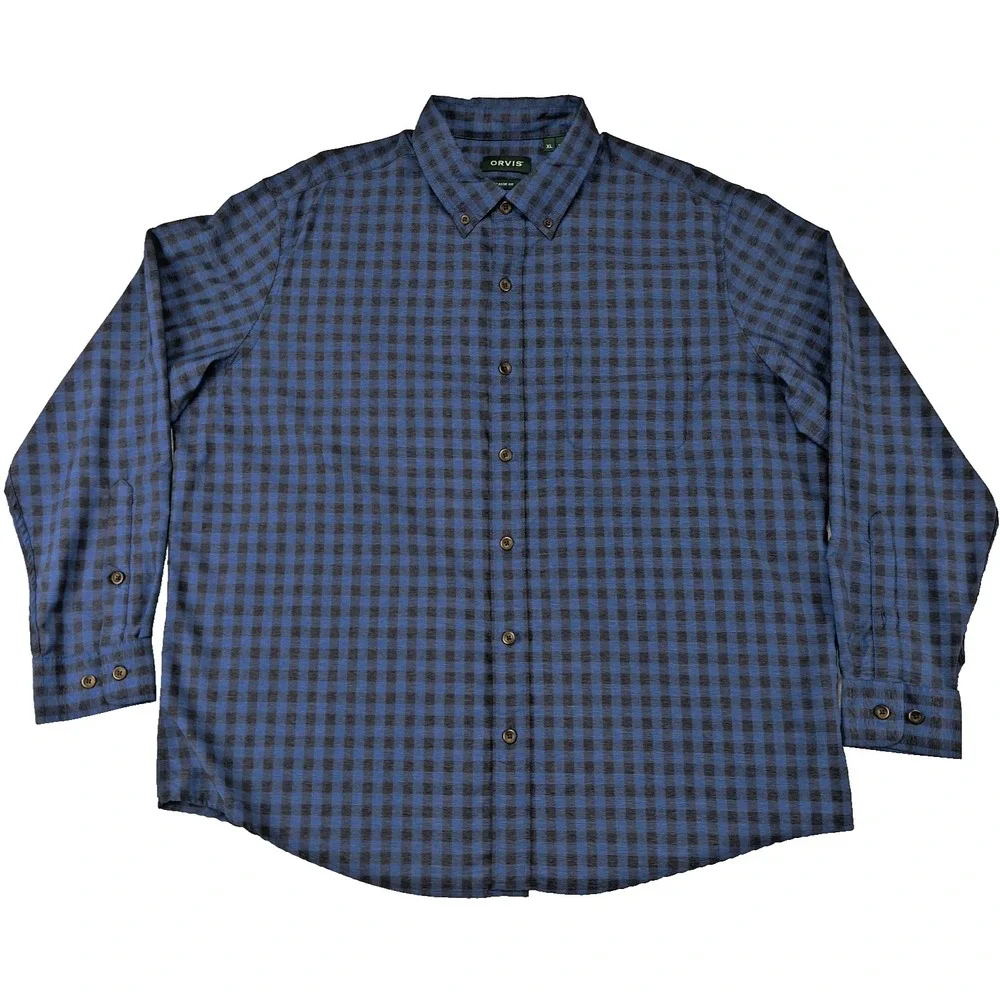 Orvis Mens XL Classic Fit Gingham Button Down Shirt Blue Black Long Sleeve Check - Picture 1 of 8